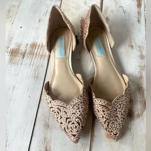 Blue by Betsey Johnson “Lucy” Wedding Flats Lucy formal shoes prom rhinestones - Picture 2 of 11